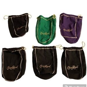 Crown Royal Bags Set Of Six 4 Black‎ 1 Green 1 Purple Draw String